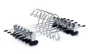 24 Quality Pants Hangers Heavy Duty Add-on Skirt/Slack Metal Hanger, Extra Wide Adjustable Clips, Multi Stackable Add on Hangers, Chrome, Jeans, Bottoms (24)