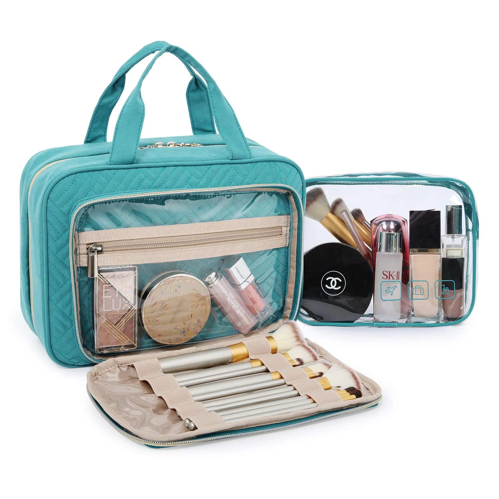 BAGSMART Toiletry Bag Hanging Travel Makeup Organizer with TSA Approved Transparent Cosmetic Bag Makeup Bag for Full Sized Toiletries, Medium-Blue