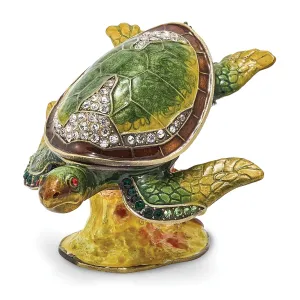 Bejeweled Multi Color Finish ROXY Reef Dweller Sea Turtle Trinket Box