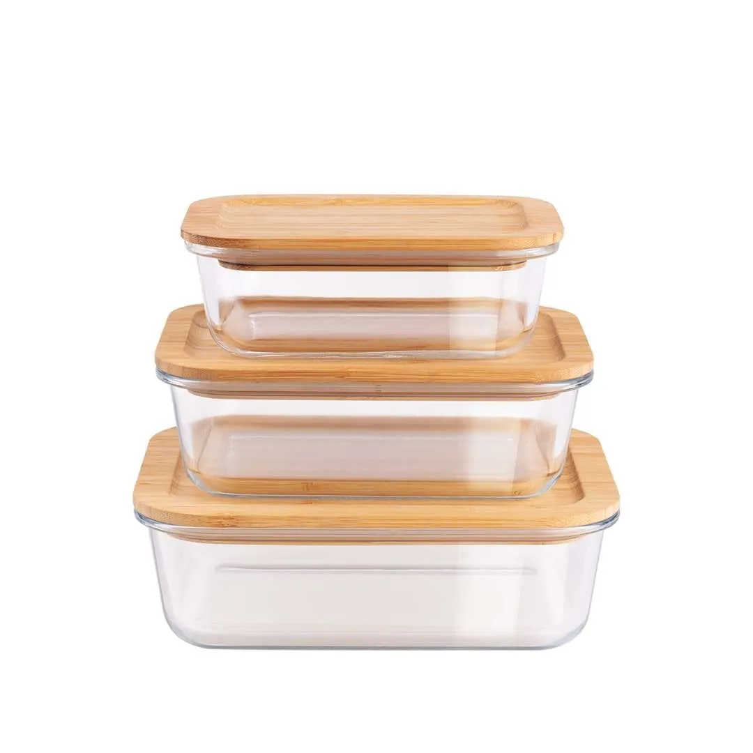 Berlinger Haus 3 Pieces Glass Food Container Set with Bamboo Lids