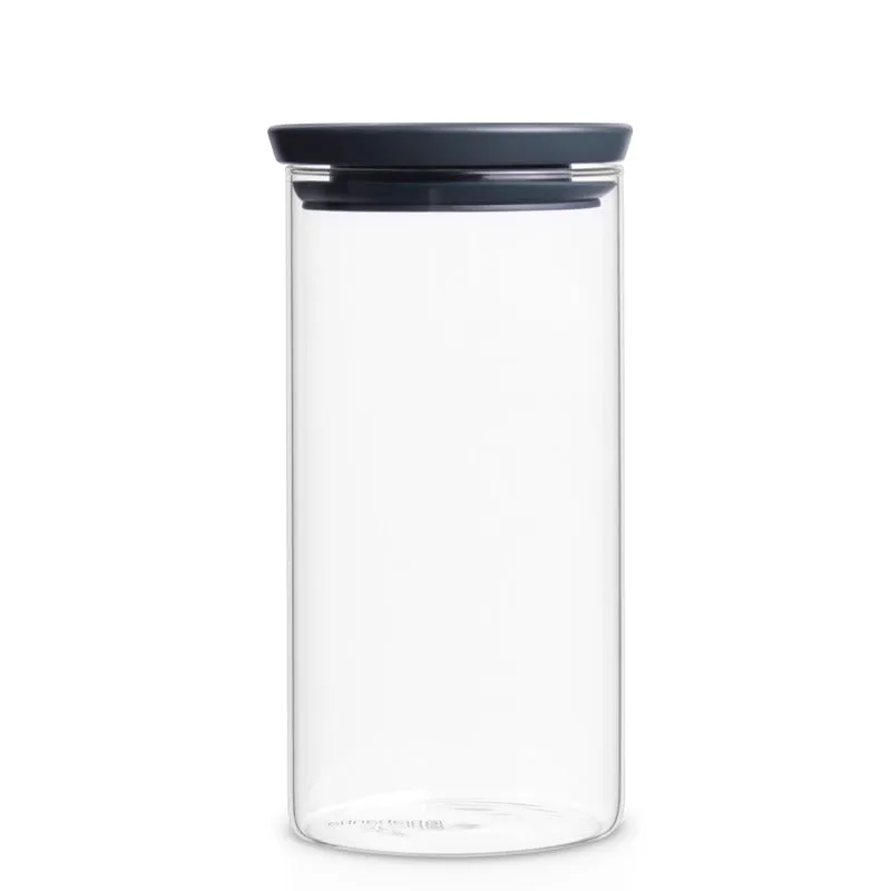 Brabantia Dark Grey Stackable Glass Jar | 4 x 3 x 4 inches | 1100 ml