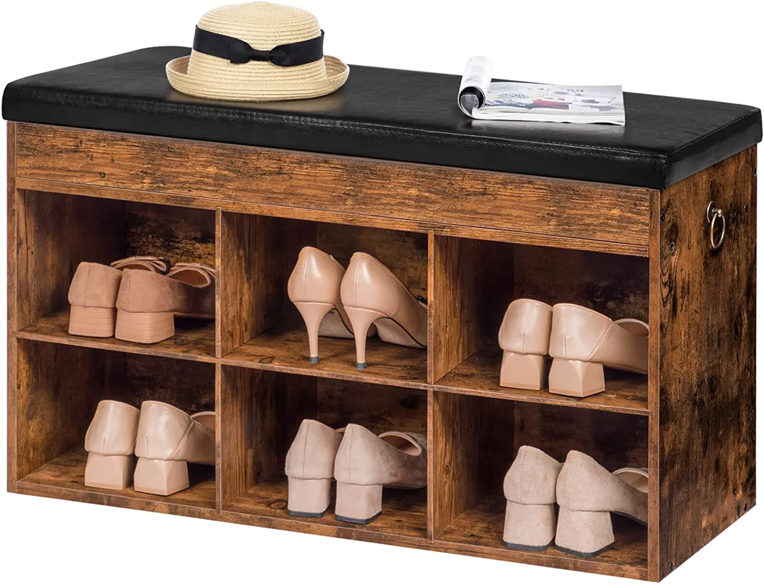 Cubbie Shoe Bench with Cushion, Storage Bench, Shoe Cabinet with 6 Compartments, Shoe Rack