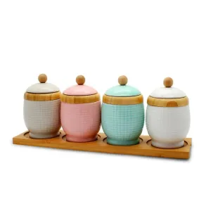 Decopor Porcelain Spices Jars 5 Pieces Set with Stand