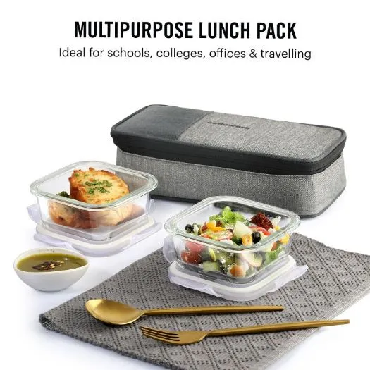 Delighta Borosilicate Glass Lunch Box with Jacket, Square