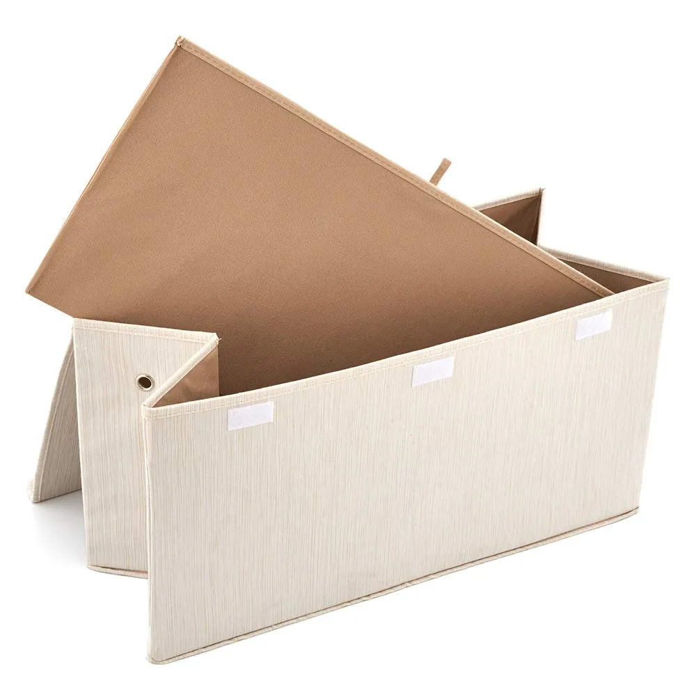 EZOWare Extra Large [3-Pack] Linen Fabric Foldable Storage Cubes Bin Box Containers with Lid and Handles - Beige  (24x12x12inch)