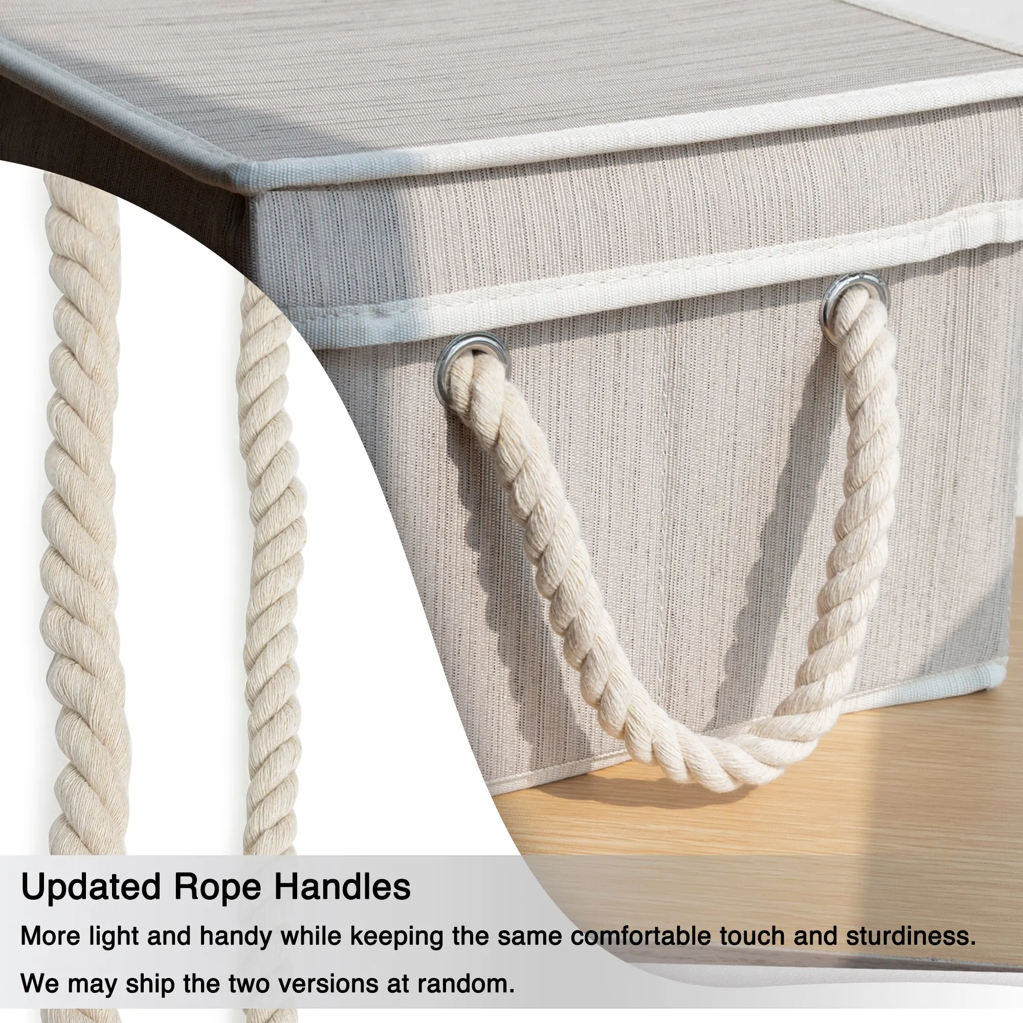 Fabric Storage Bins With Lids and Cotton Rope Handles, 3-pack