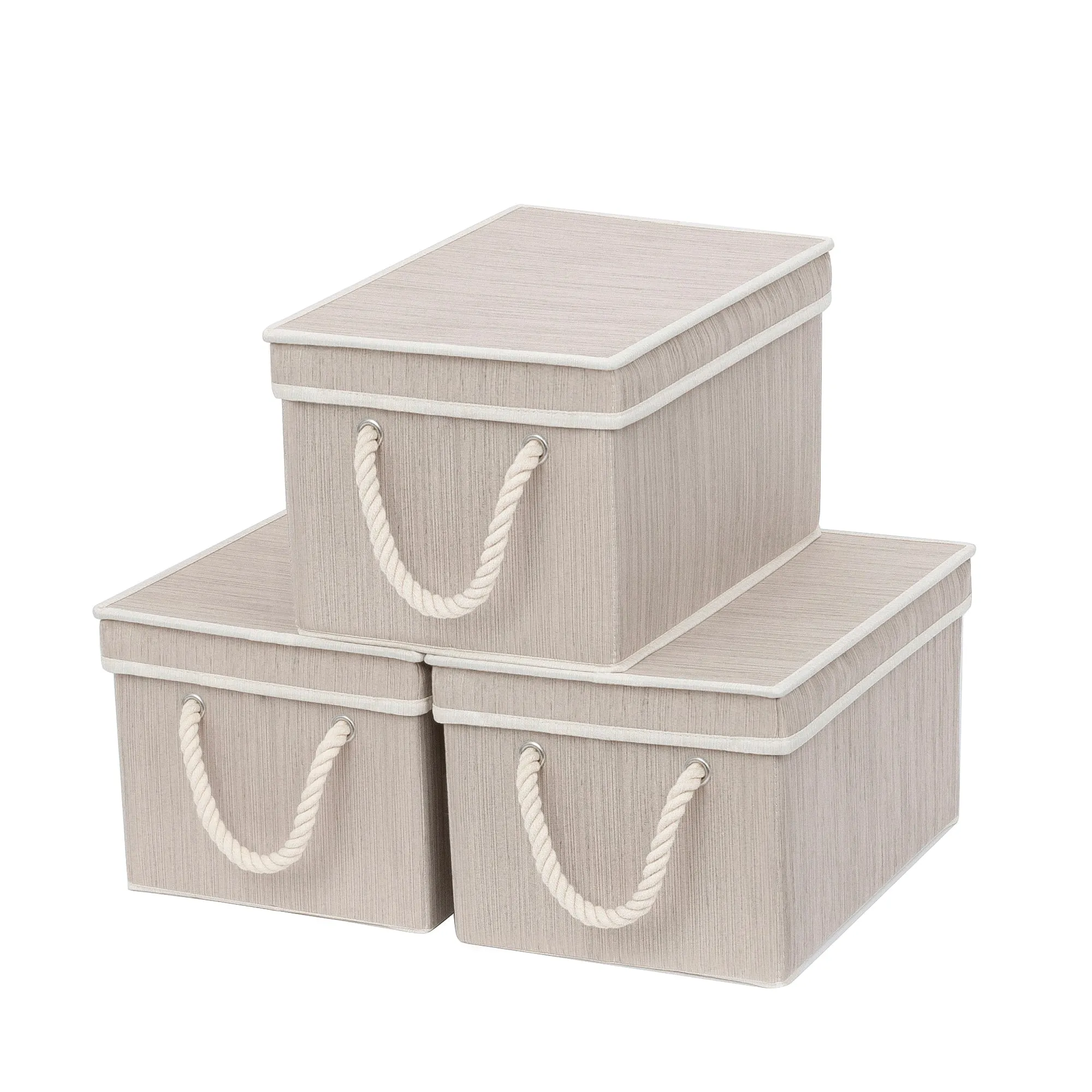 Fabric Storage Bins with Lids and Cotton Rope Handles, Large, 3-pack