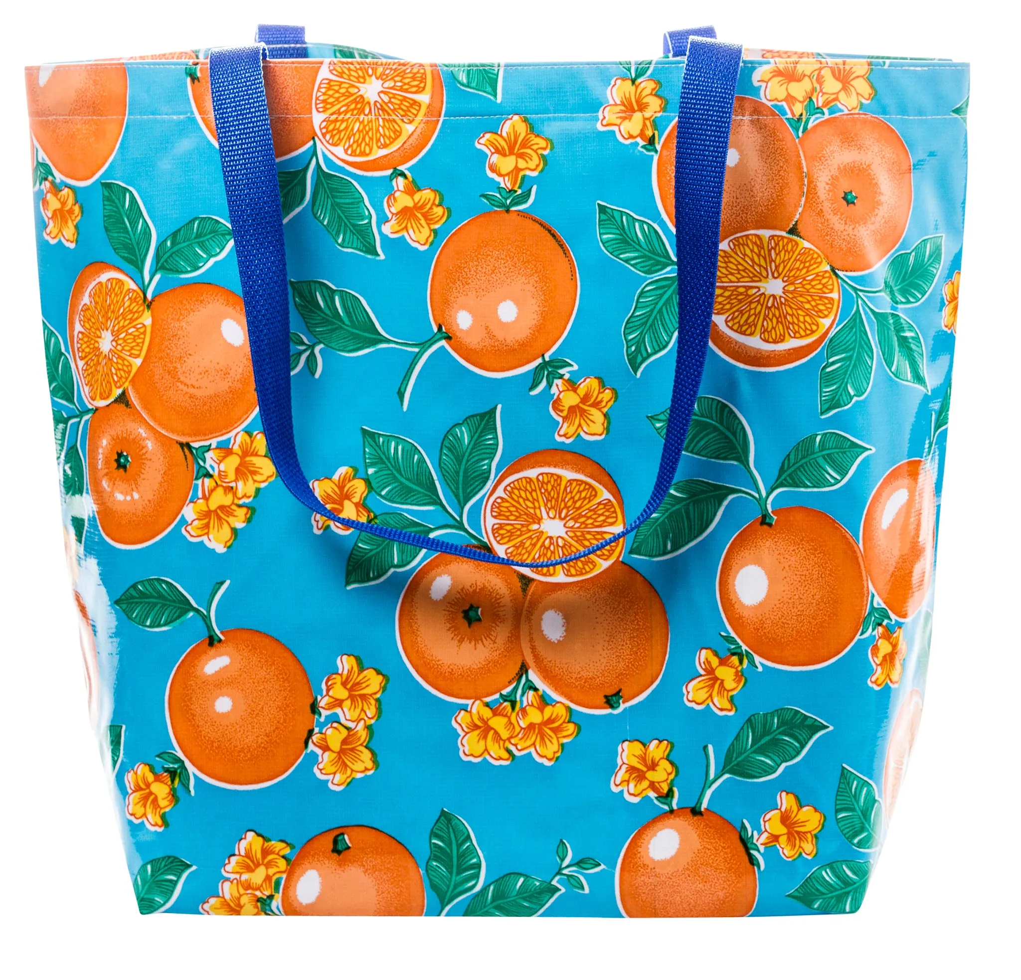 Freckled Sage Oilcloth Market Bags in Oranges Light Blue