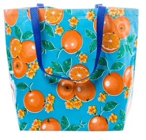 Freckled Sage Oilcloth Market Bags in Oranges Light Blue