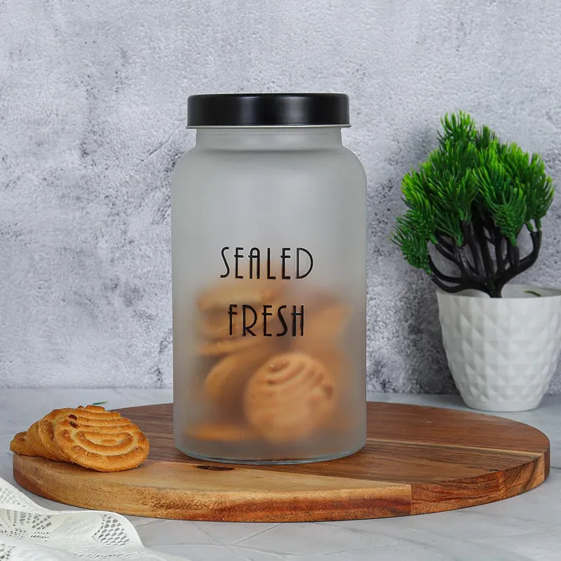 Frosted Glass Storage Jar With Black Lid  | Set of 2, 4 & 6 | 1.5 L