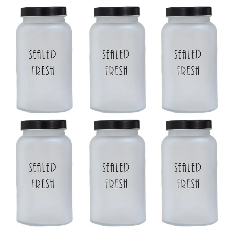 Frosted Glass Storage Jar With Black Lid  | Set of 2, 4 & 6 | 1.5 L