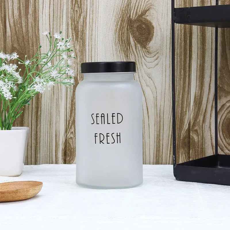 Frosted Glass Storage Jar With Black Lid  | Set of 2, 4 & 6 | 1.5 L