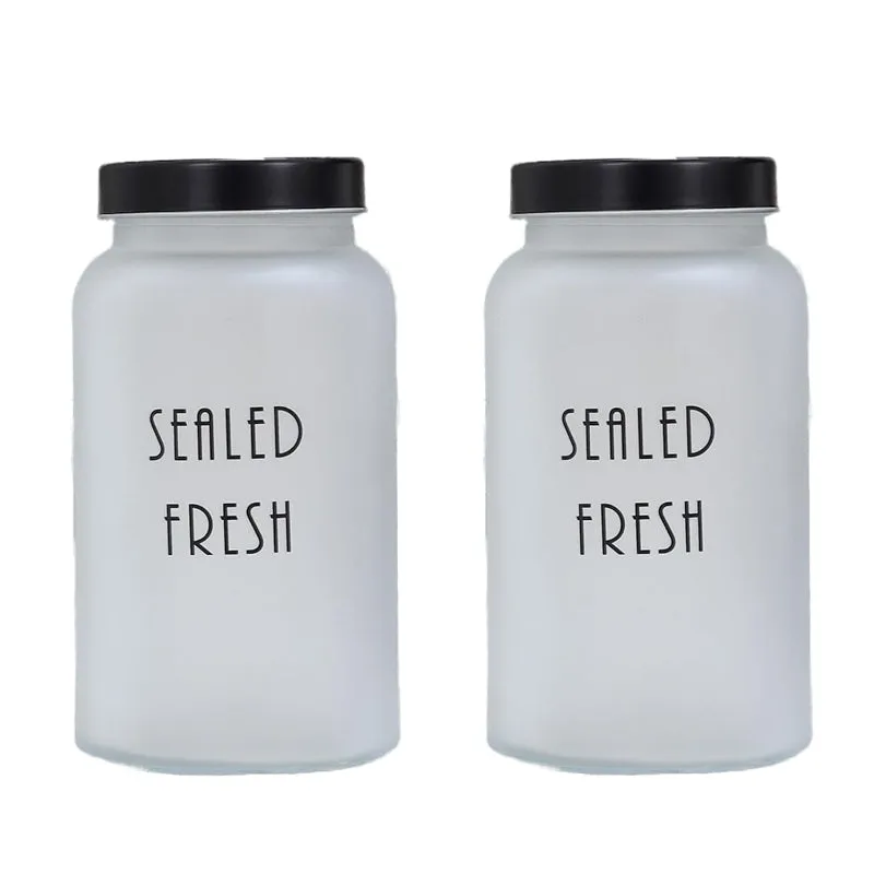 Frosted Glass Storage Jar With Black Lid  | Set of 2, 4 & 6 | 1.5 L