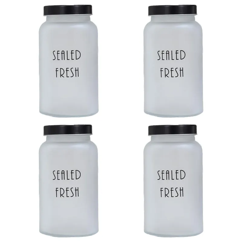 Frosted Glass Storage Jar With Black Lid  | Set of 2, 4 & 6 | 1.5 L