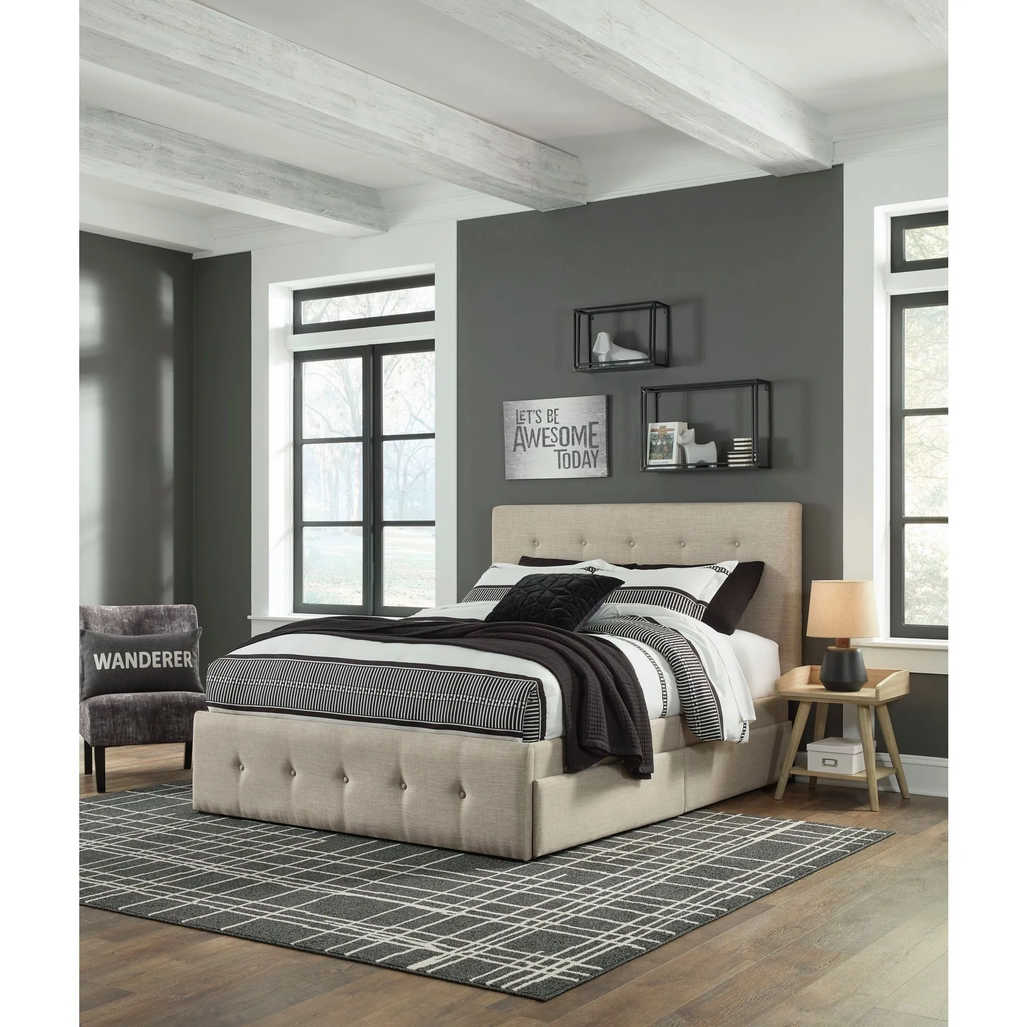 Gladdinson 3 Piece Queen Upholstered Storage Bed - Gray