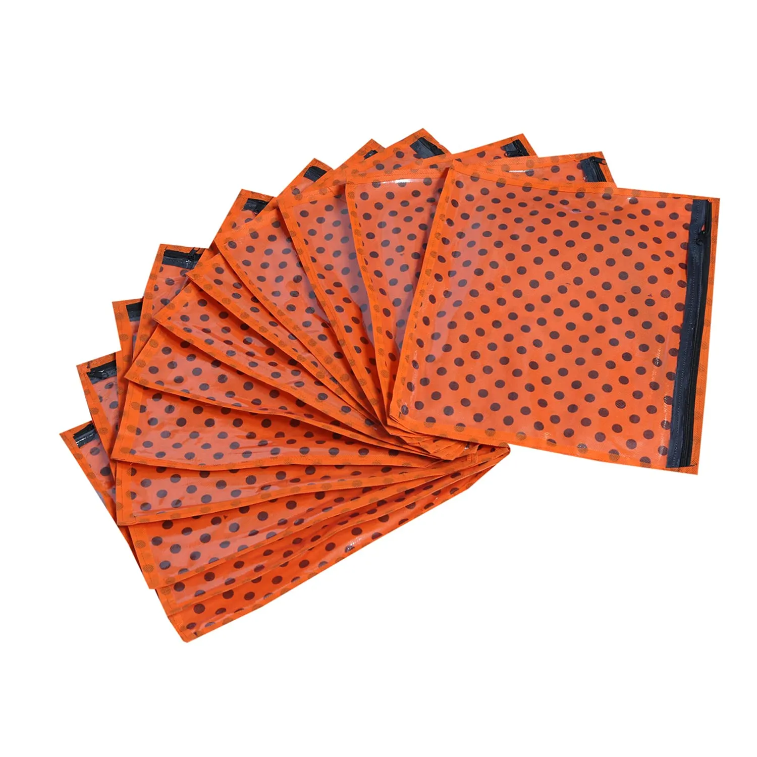 Heart Home Dot Printed Tranasparent Non Woven Foldable, Waterproof Single Saree Cover, Saree Organizer- Pack of 18 (Orange)-HS_38_HEARTH21641