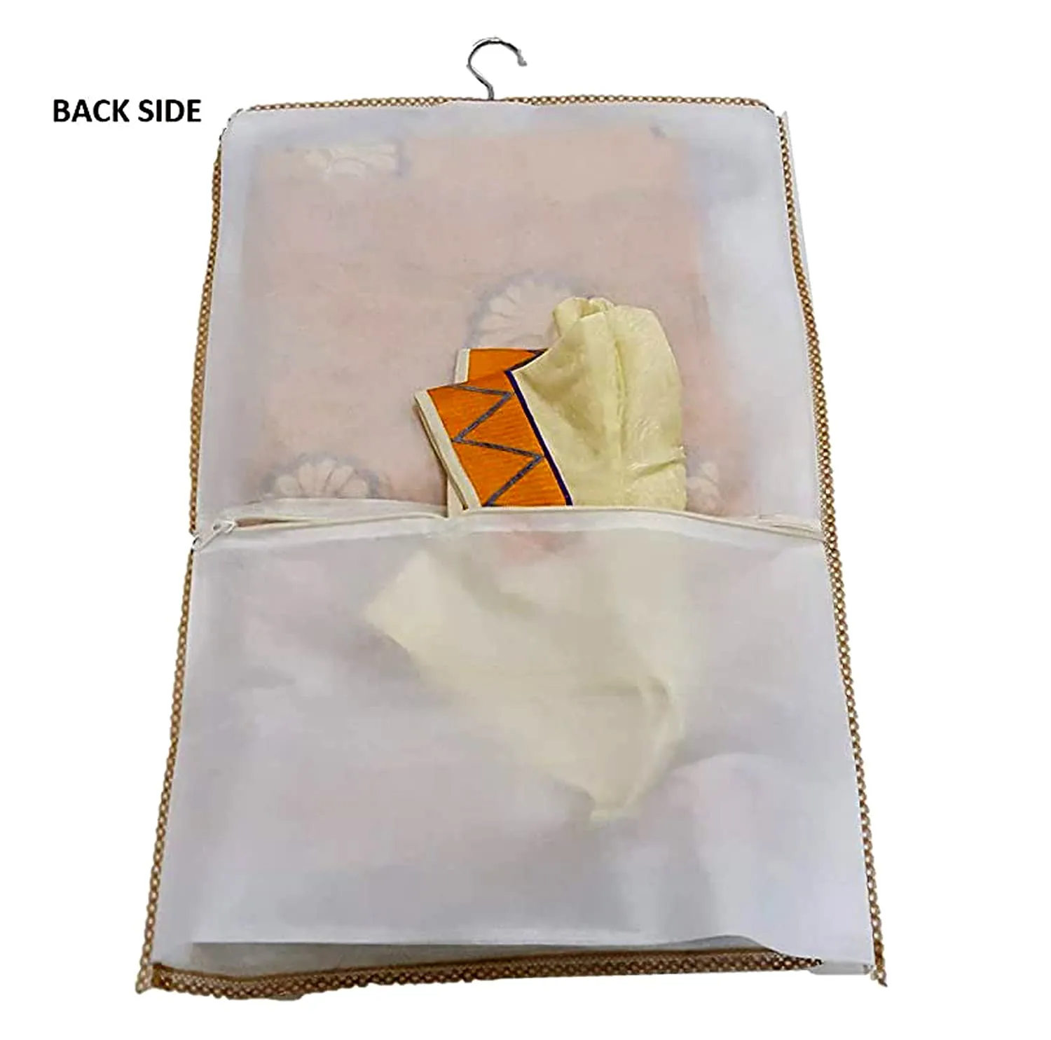 Heart Home Non Woven Hanging Saree Cover, Wardrobe Organizer, Closet Organizer, Saree & Garments Protector Cover With 1 Zipper Compartment on Back Side- Pack of 12 (Orange)-HS_38_HEARTH21485