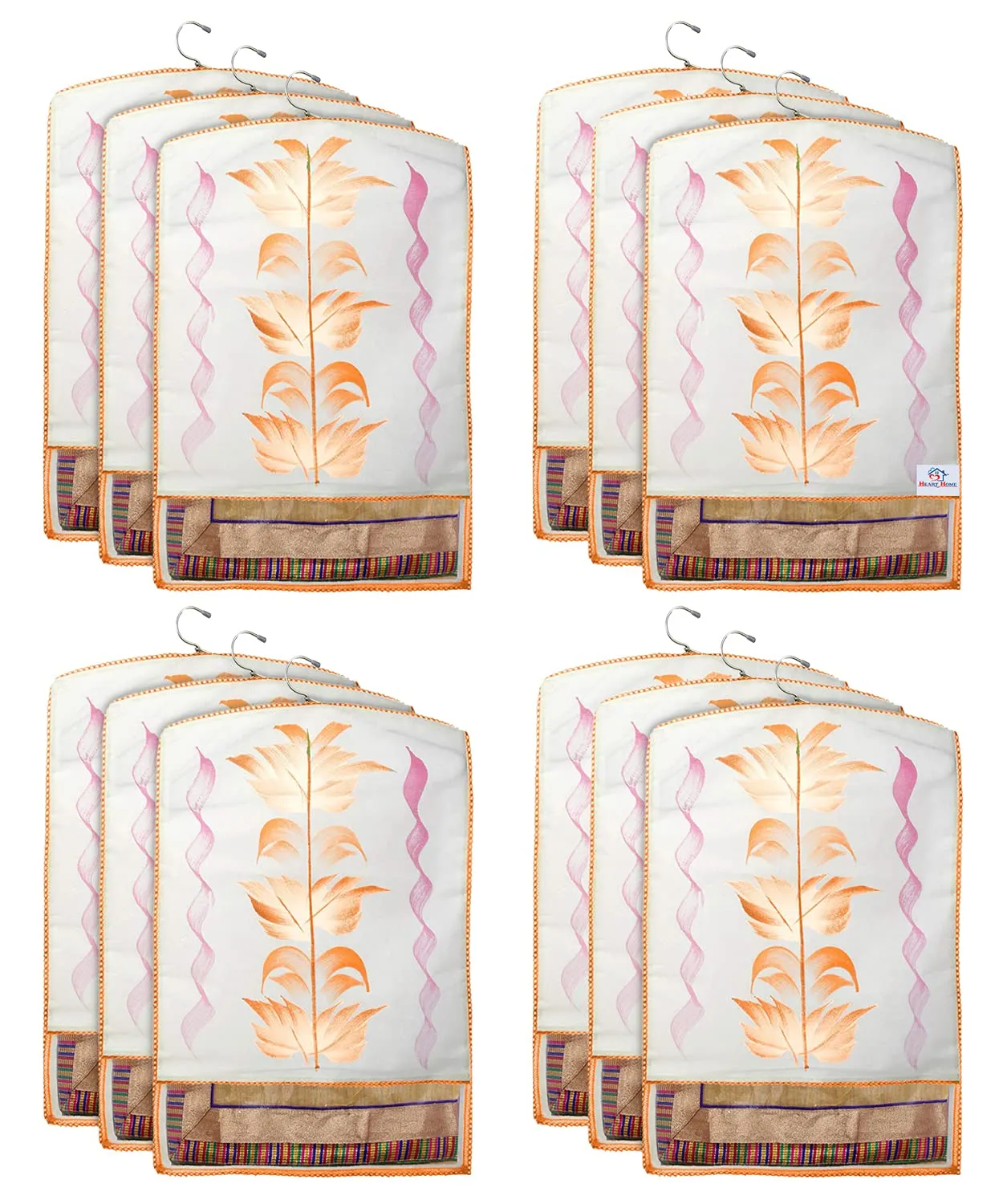 Heart Home Non Woven Hanging Saree Cover, Wardrobe Organizer, Closet Organizer, Saree & Garments Protector Cover With 1 Zipper Compartment on Back Side- Pack of 12 (Orange)-HS_38_HEARTH21485