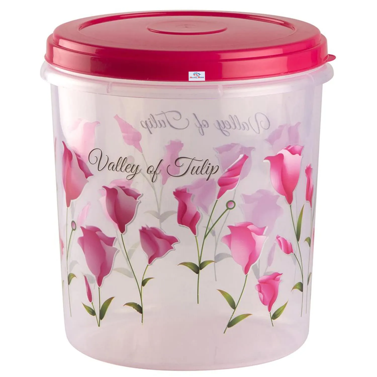 Heart Home Plastic Container|Container for Kitchen Storage Set|Air Tight Container|Tulip Printed 5 Litre,7 Litre,10 Litre Containers|Set of 3 (Pink)