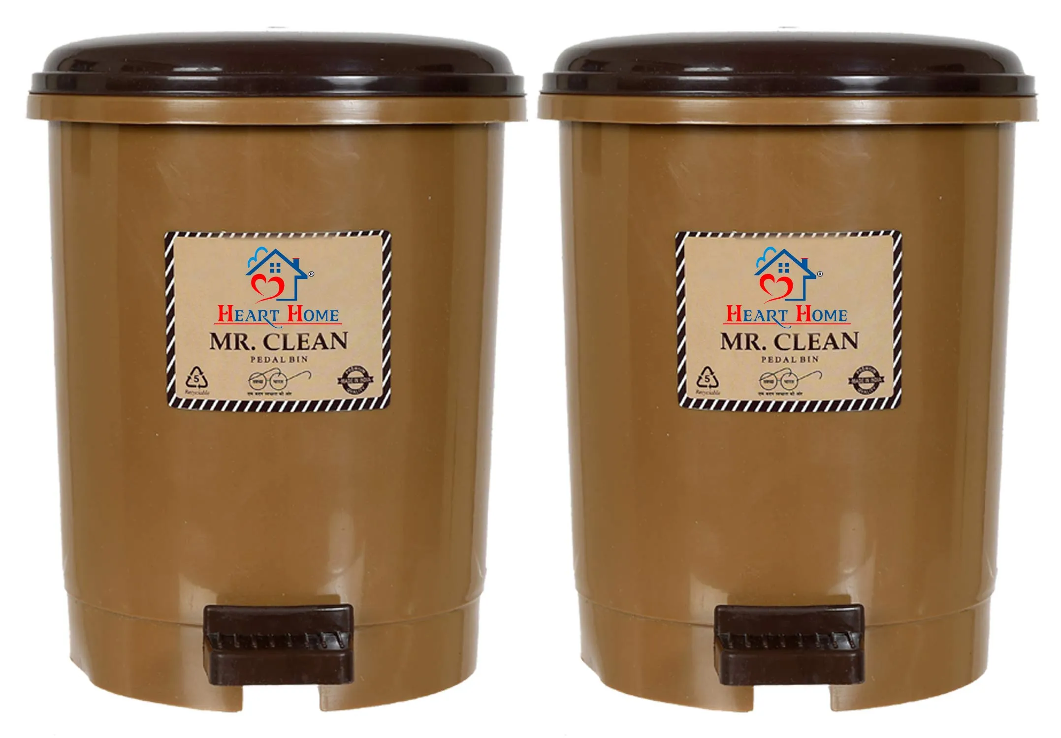 Heart Home Tiny Countertop Trash Bin, Mini Desktop Garbage Bin with Padal (Coffee)-Pack of 2