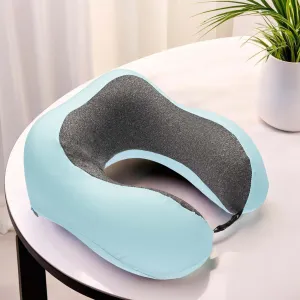 Homestic Soft Microfiber U Shaped Semicircular & Portable Sleeping Neck Pillow for Pain & Headrest | Neck Rest for Travel | Neck Band Supporter for Men's & Women's | U23007, Blue