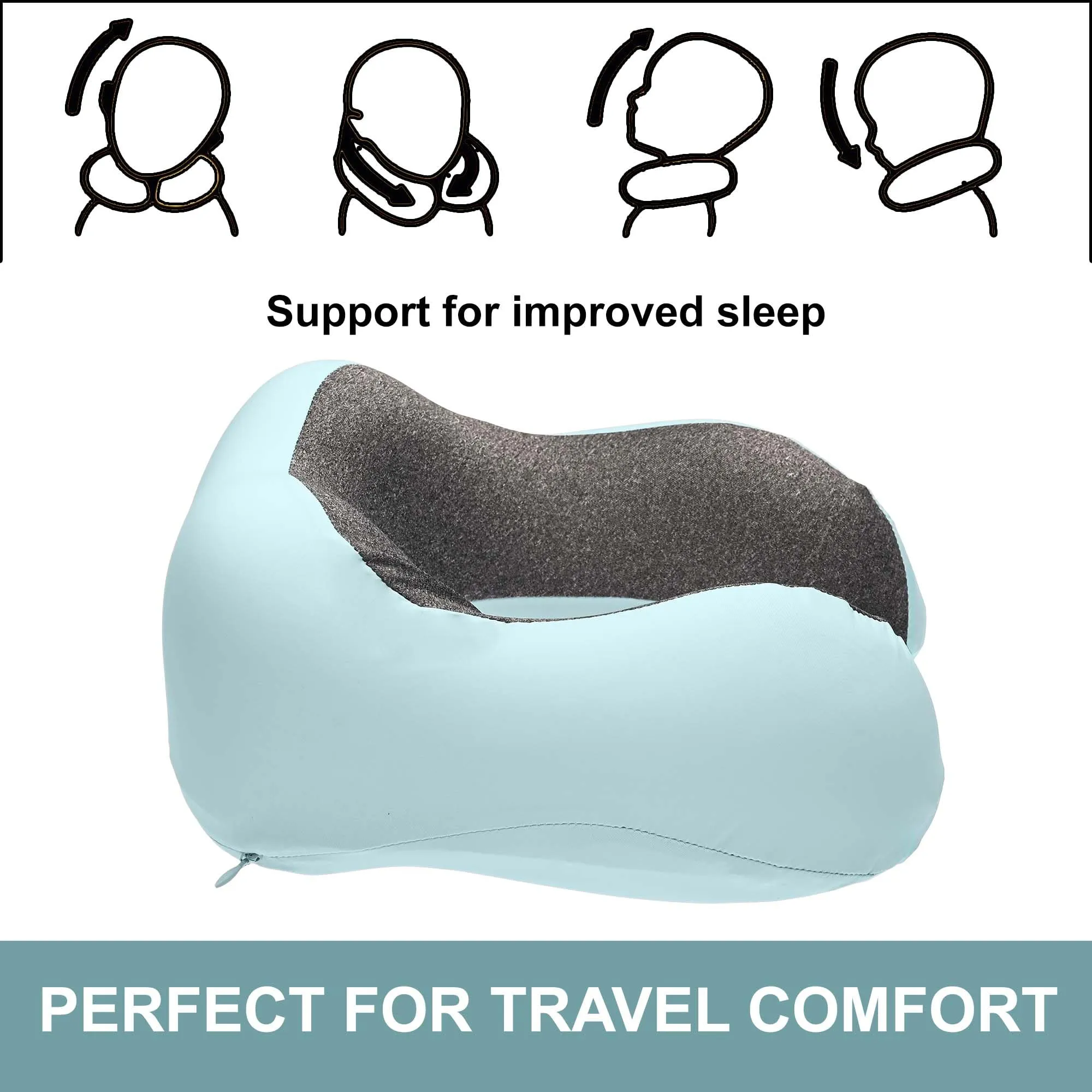 Homestic Soft Microfiber U Shaped Semicircular & Portable Sleeping Neck Pillow for Pain & Headrest | Neck Rest for Travel | Neck Band Supporter for Men's & Women's | U23007, Blue