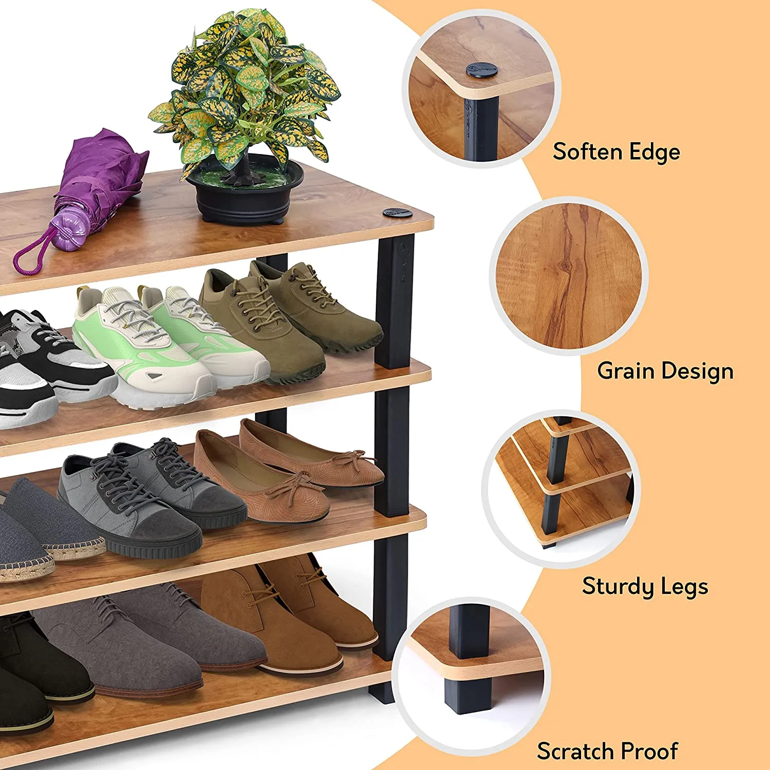 Kawachi Multipurpose Wooden Display Kitchen Storage Shelves Shoe Rack Organizer with Utility Storage Stand-Beige