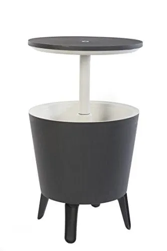 Keter Modern Cool Bar Outdoor Patio Furniture and Hot Tub Side Table with 7.5 Gallon Beer and Wine Cooler, Grey