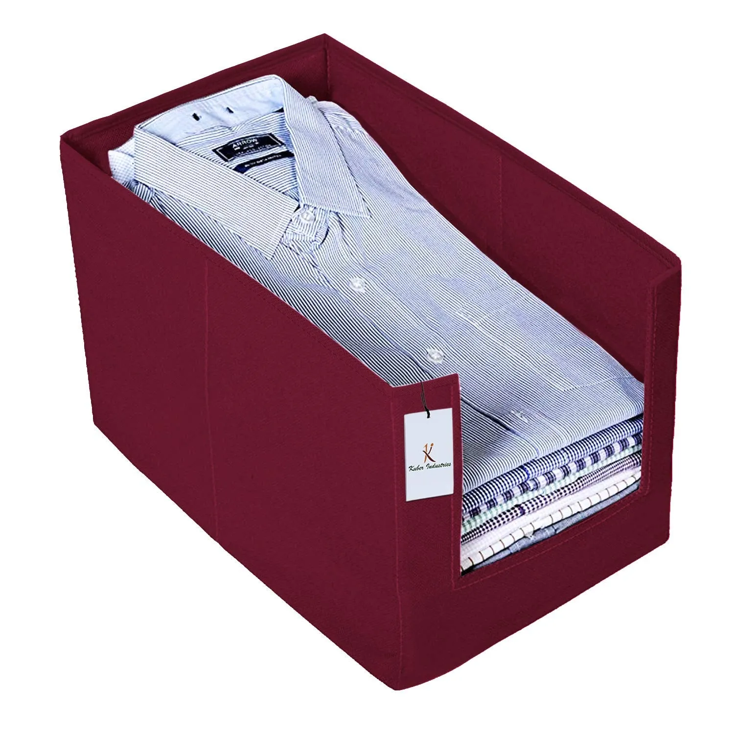 Kuber Industries 2 Piece Non Woven Shirt Stacker Wardrobe Organizer Set, Maroon-CTKTC031841