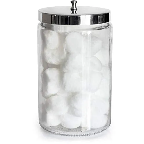 MABIS Decorative Storage Apothecary Clear Glass Jar for Kitchen, Bathroom or Laundry Organization with Metal Lid, 4.1 x 3.9 x 7 inches