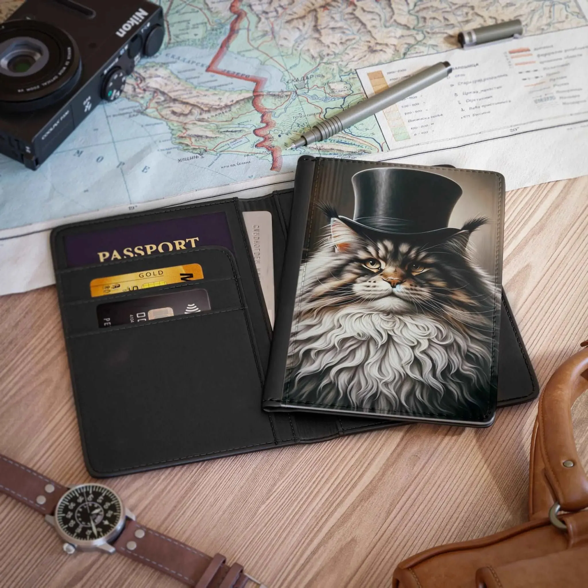 Maine Coon Cat in a Top Hat - Passport Cover