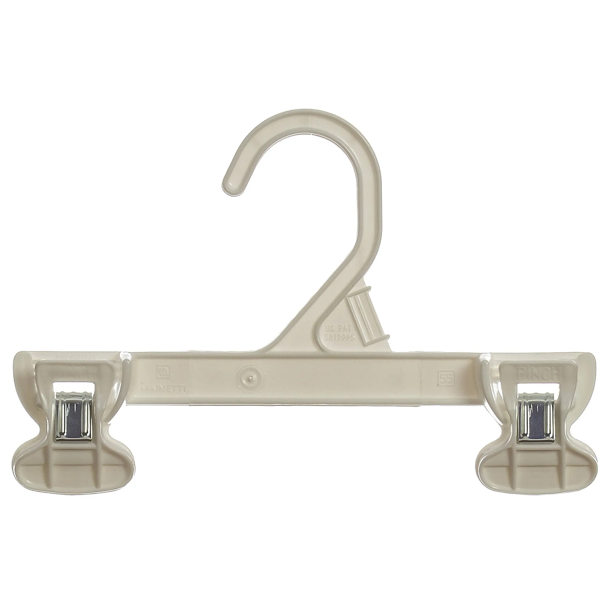 Mainetti 6108, 8" White all Plastic, Pant Skirt Slack Bottom Hangers, with sturdy plastic non-slip clips