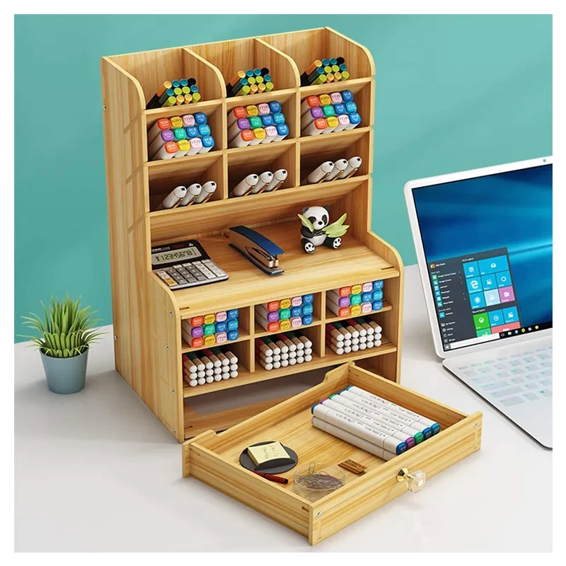 Multi-Purpose 15 Piece Wooden Office And Study Stationery Organizer - D395