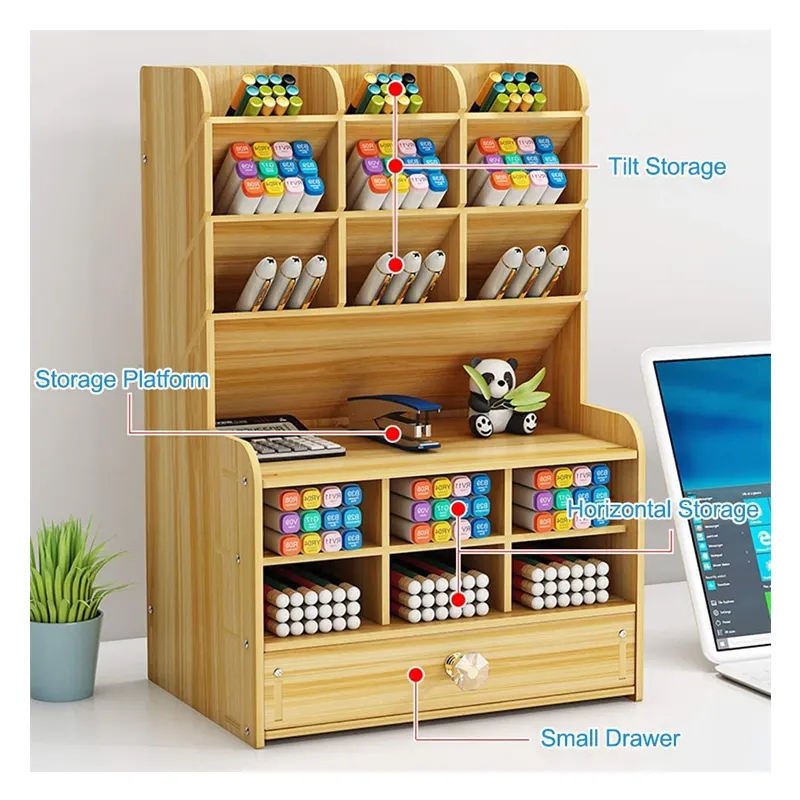 Multi-Purpose 15 Piece Wooden Office And Study Stationery Organizer - D395