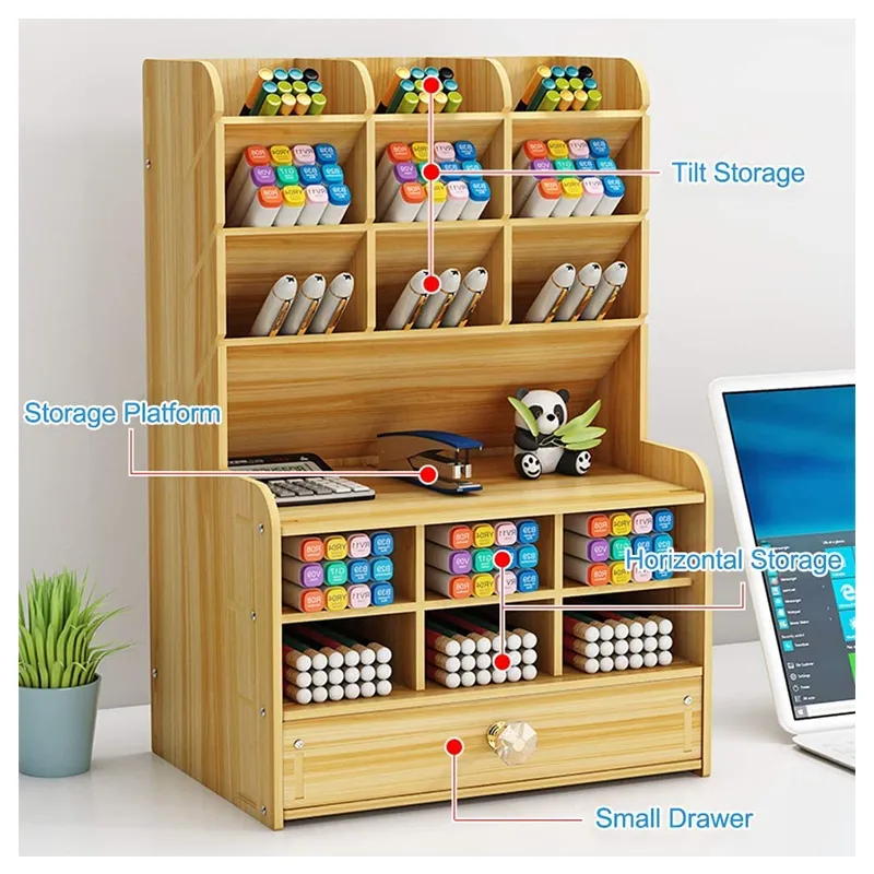 Multi-Purpose 15 Piece Wooden Office And Study Stationery Organizer - D395