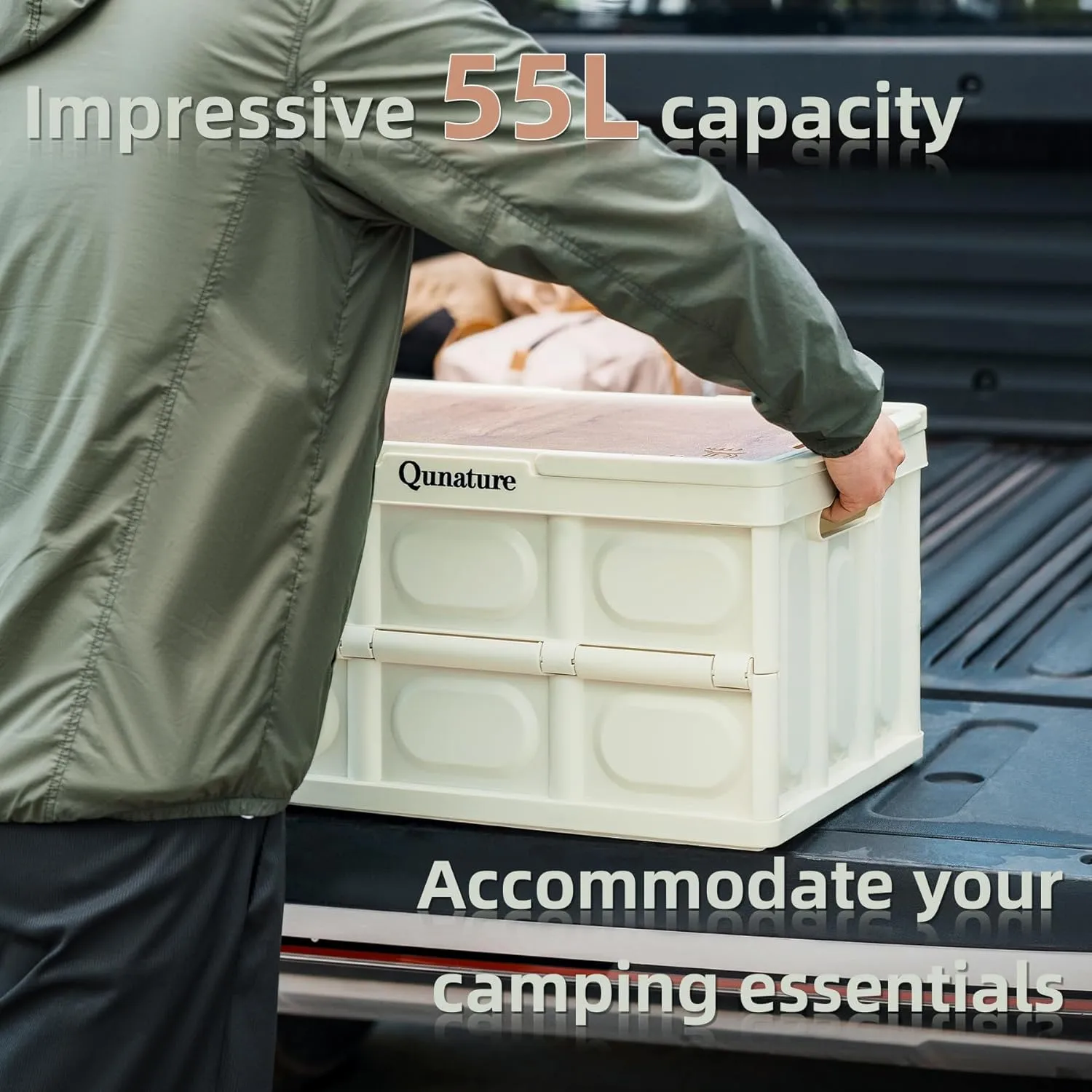 Qunature 55L Collapsible Storage Bin with Lid and Handle