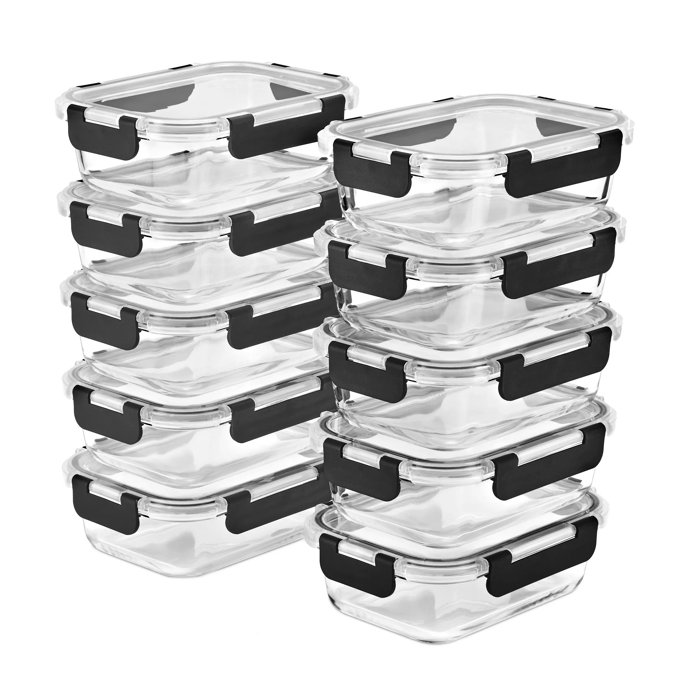 Rectangular Glass Meal Prep Containers Airtight Lids (Set of 10)