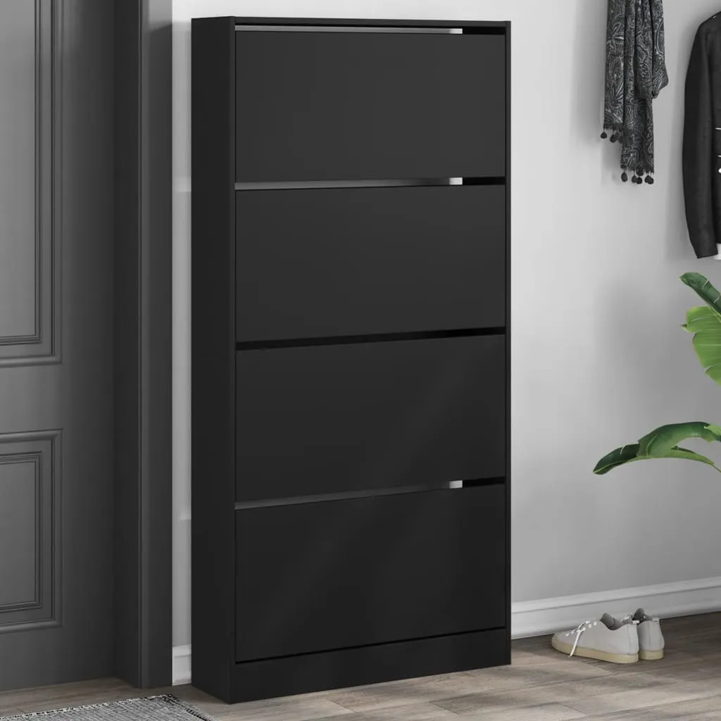 Shoe Cabinet with 4 Flip-Drawers Black 80x21x163.5 cm