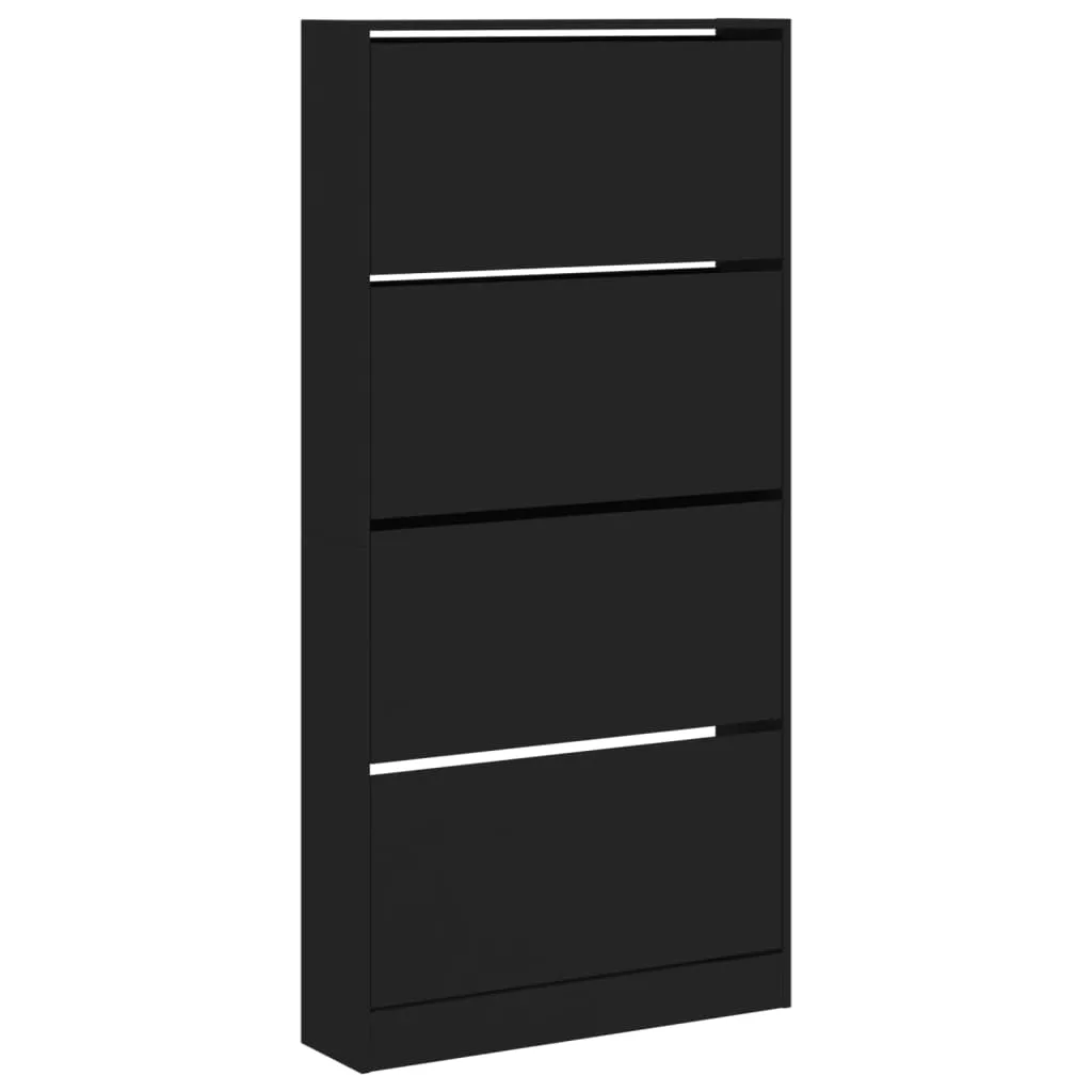 Shoe Cabinet with 4 Flip-Drawers Black 80x21x163.5 cm