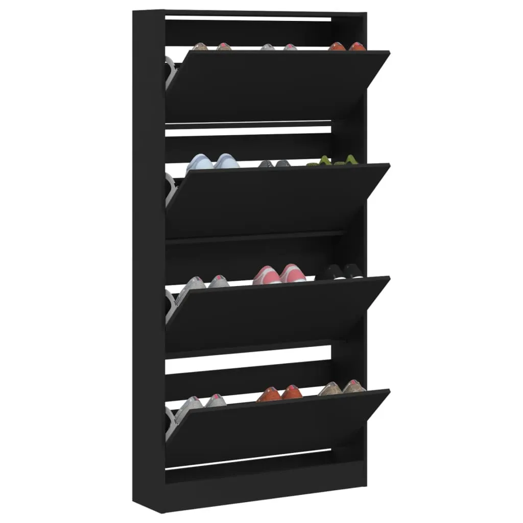 Shoe Cabinet with 4 Flip-Drawers Black 80x21x163.5 cm