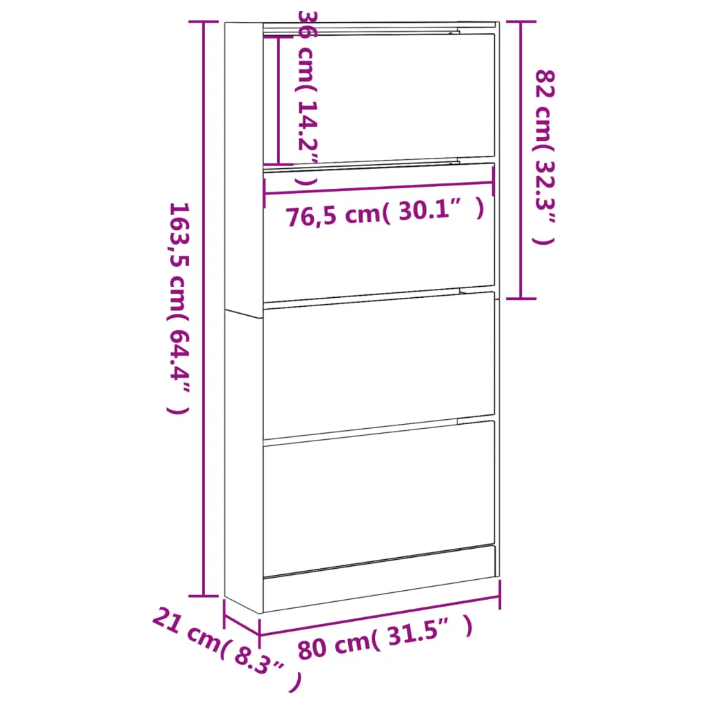 Shoe Cabinet with 4 Flip-Drawers Black 80x21x163.5 cm