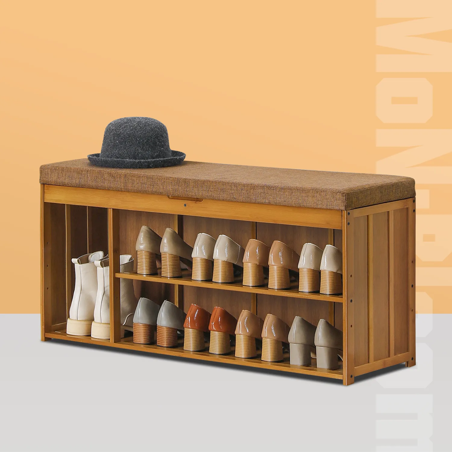 Shoe Rack Organizer Cabinet - Changing Bench - with Upholstered Flip-Open Storage - with Boots Compartment - 2 Tier - Brown