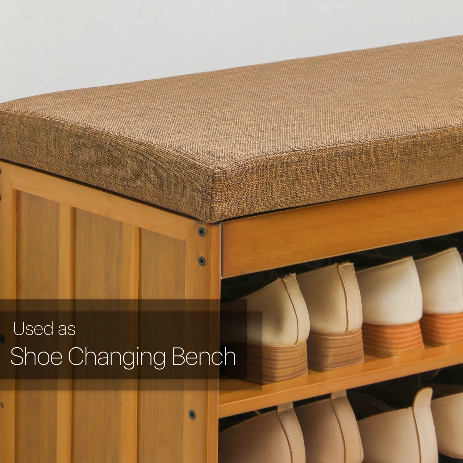 Shoe Rack Organizer Cabinet - Changing Bench - with Upholstered Flip-Open Storage - with Boots Compartment - 2 Tier - Brown