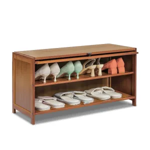 Slide Up Door Entryway Shoe Cabinet - 3 Tier - Brown