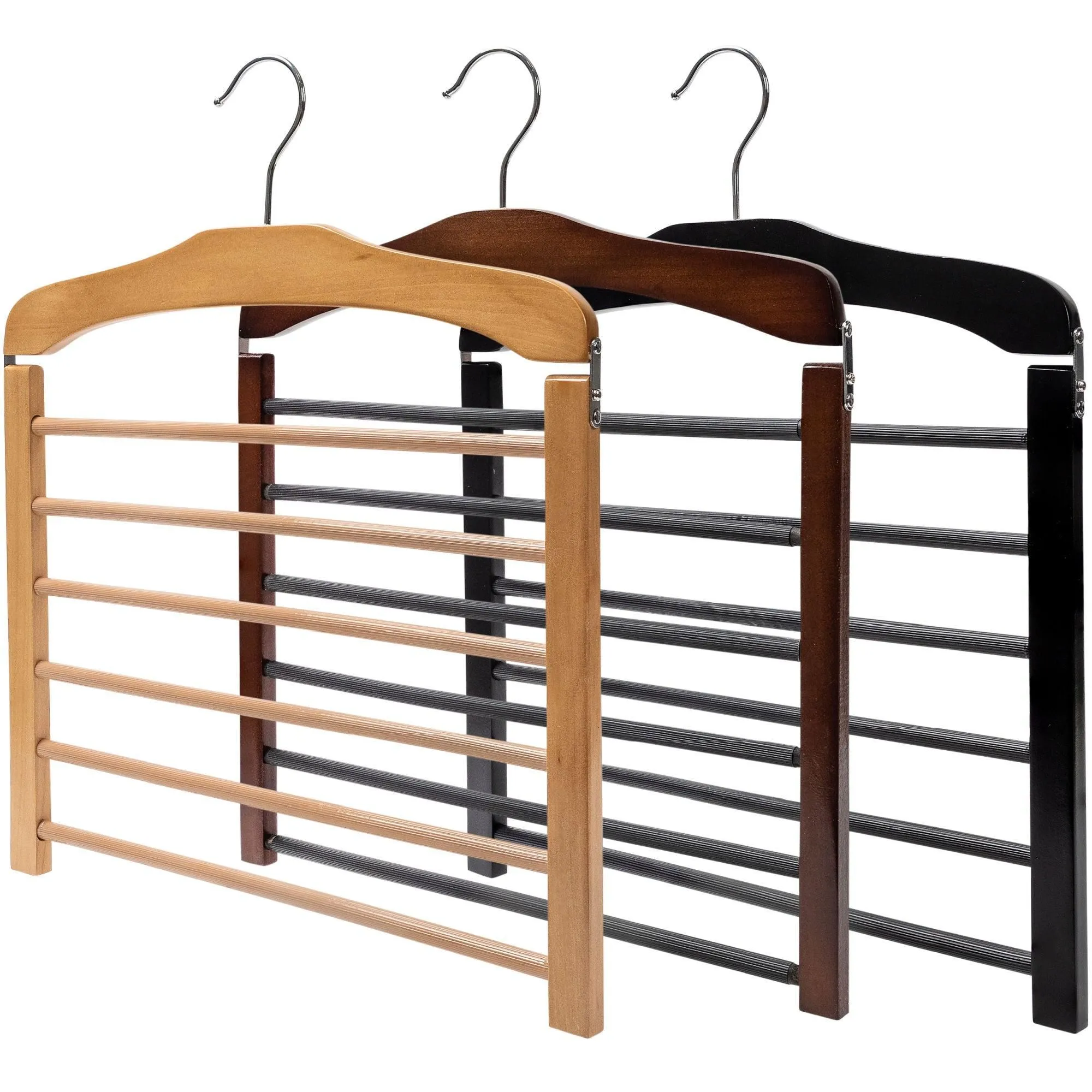 Tiered Natural Wooden Pant Hanger - Extra Thick Timber & Wood Bar - Sold 1/5/10