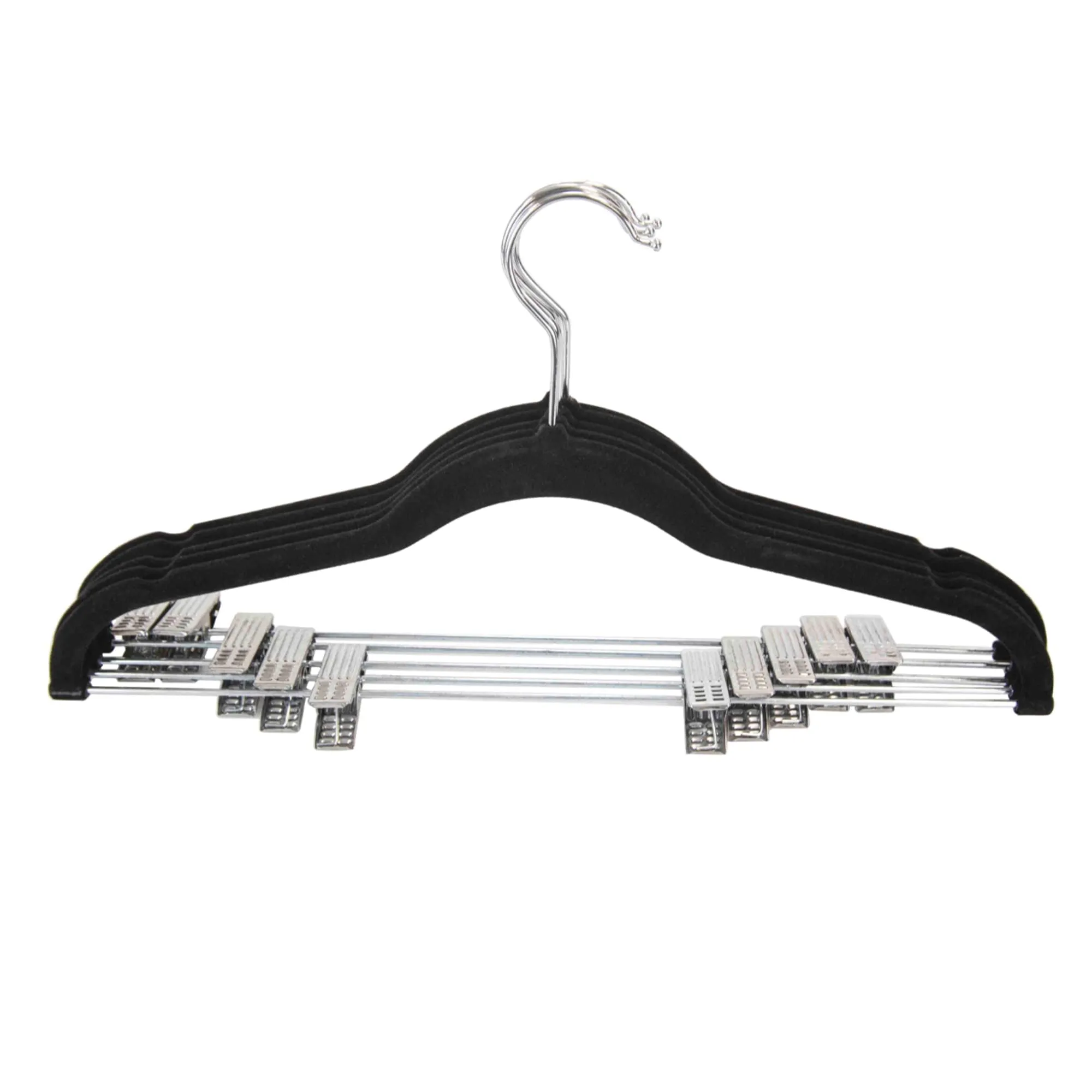 Velvet Hangers With Clips, (Pack of 5), Black