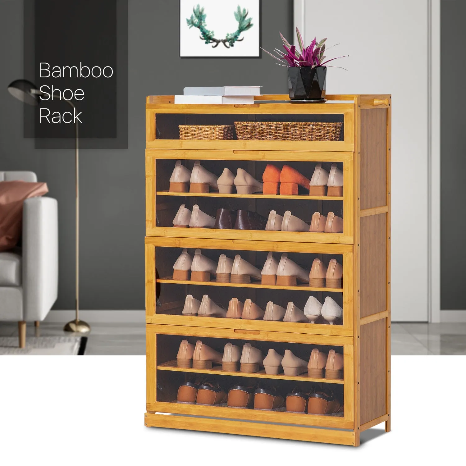 Visible Drop Down Door Shoe Organizer - Bamboo/Acrylic - Natural